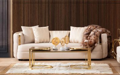 Sofa 3 Sitzer Möbel Stoff Dreisitzer Sofas Luxus Design Wohnzimmer Modern Stil