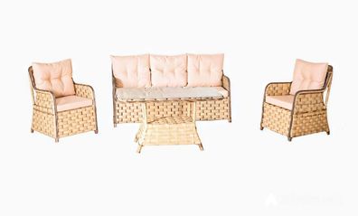 Stilvolle Garten Möbel Designer Sofa 3-Sitzer 2x Polster Sessel Couchtisch