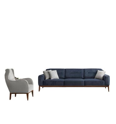 Luxus Sofagarnitur Sofa 4 Sitzer Sessel Stoff Modern Blau Modern Set