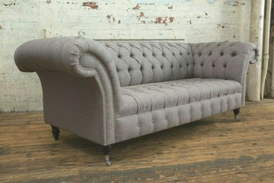Design Wohnzimmer Chesterfield Sofa Textil Couchen Dreisitzer Grau Couch Sofas