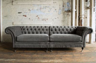 klassische Chesterfield Sofa 4 Sitzer Design Sofas Polster Couchen Leder Braun