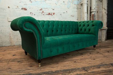 klassische Chesterfield Couch 4 Sitzer Sofa Couch Samt Leder Design big grün neu