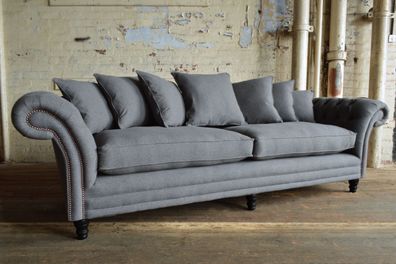 klassische Chesterfield Couch 4 Sitzer Sofa Couch Samt Leder Design Grau 240cm