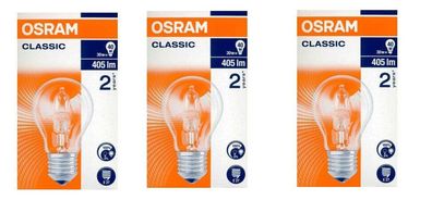 3x Osram Halogen Classic 64542 A E27 30W=40W warmweiß dimmbar EEK: (Spektr A-G)