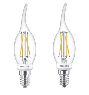 2x Philips LED Windstoß-Kerze E14 dimmbar 4,5W = 40W warm glow EEK: (Spek. A-G)