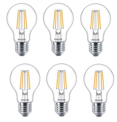 6x Philips LED Birne E27 warmweiß 4,3W = 40W 470lm EEK: (Spektrum A-G)