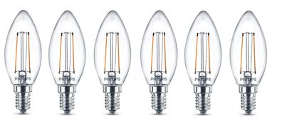 6x Philips LED Kerze E14 warmweiß 2W = 25W 250lm EEK: (Spektrum A-G)