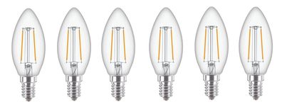 6x Philips LED Filament Kerze E14 2W = 25W warmweiß EEK: (Spektrum A-G)