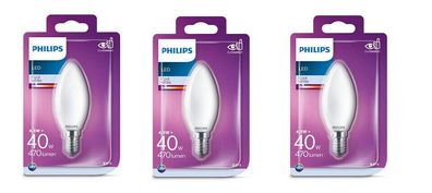 3x Philips LED Kerze E14 4,3W = 40W 4000K matt 470 lm EEK: (Spektrum A-G)