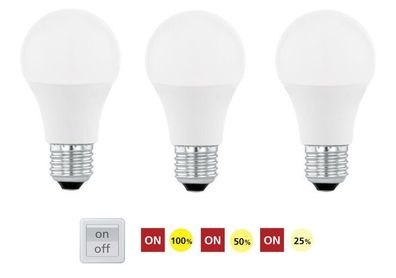 3x EGLO LED 11562 Birne E27 10W = 60W 3x dimmbar per Klick EEK: (Spektrum A-G)