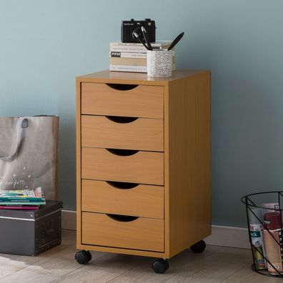 Wohnling Rollcontainer WL5.924Buche MDF Schreibtisch-Container Büro-Rollschrank