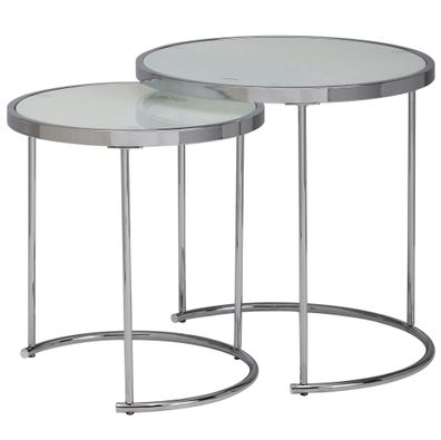 Wohnling Beistelltisch 2tlg Rund Wohnzimmertisch Weiß Glas Couchtisch Silber