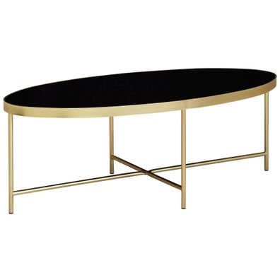 Wohnling Couchtisch Glas Schwarz Wohnzimmertisch Oval 110 x 56 Glastisch Gold