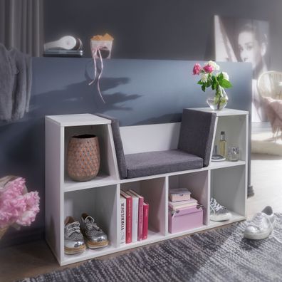 Wohnling Design Regal mit Sitzfläche 101,5x61,5x30cm Weiß Schuhregal Standregal