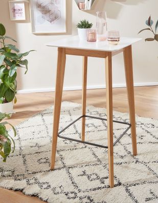 Wohnling Stehtisch 60x110x60 cm Weiß Bartisch Skandinavisch Eiche Tisch Eckig