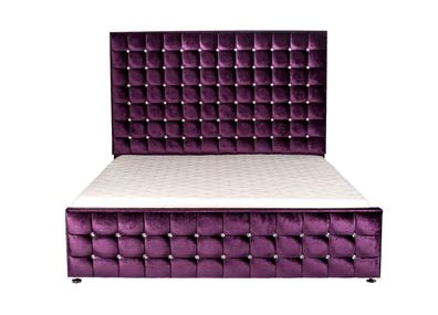 Lila Luxus Samt Textil Bett Doppel Betten Chesterfield mit Kristallsteinen Neu