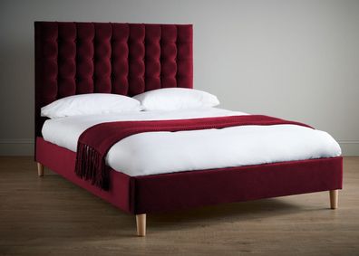 Rotes Luxus Samt Textil Bett Doppel Design Chesterfield 180x200cm Betten Neu