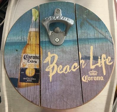 CORONA Beach Life Holzschild mit Flaschenöffner - 20 cm Durchmesser (Gr. 20 cm)