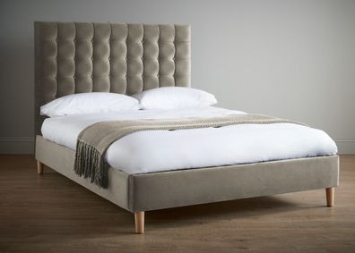 Grau Luxus Samt Textil Bett Doppel Design Chesterfield 160x200cm Betten Neu