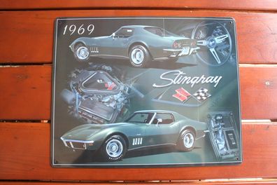 Blechschild ca 30 x 38 cm Chevrolet Corvette Stingray 1969 V8 Muscle Car