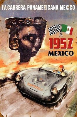 US Schild IV. Carrera Panamericana Mexico 1952 Porsche 90x60 60x40 20x30 cm