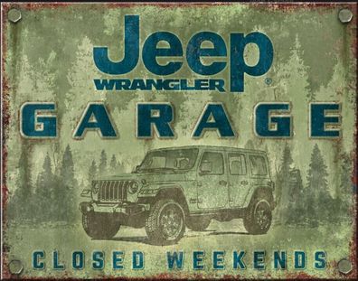 US Retro Schild ca. 31 x 40 cm JEEP Garage - Jeep Wrangler