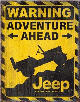 US Retro Schild ca. 31x40cm JEEP Warning - Adventure ahead venture into the Wild