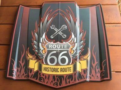 Blechschild Motorhaube Historic Route 66 - Flames ala Firebird 42x42x3 cm