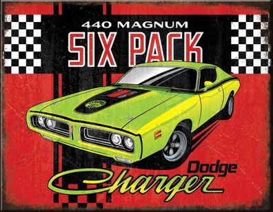 US Schild ca. 31 x 40: DODGE Charger 440 Magnum - Six Pack