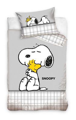 Peanuts Kinder Bettwäsche Set Snoopy+Woodstock 135×100 cm + 40×60 cm 100% Baumw