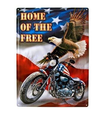 Schild 30 x 43 cm motivgeprägt Home of the Free American Biker Chopper Eagle