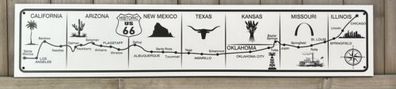 Road Map Schild 60x12 cm: Route US 66 - get your Kicks on Route 66 IL CA TX OH