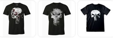 The Punisher T-Shirt: Bloody Skull Distress Skull Punisher Logo Marvel 100 % BW