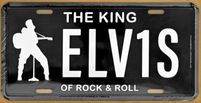 US Nummernschild Black: ELVIS the King of Rock n Roll - 30x15 cm