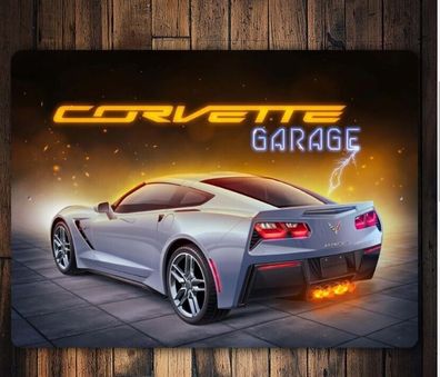 US Schild Corvette Garage C8 25x35 cm V8 Big Block Muscle Car Vette