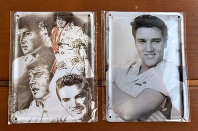 Elvis Presley King of Rockn Roll 2 Stk. Blechschilder 11 x 8 cm - gewölbt