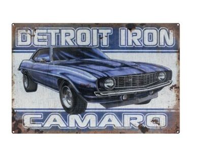 Blechschild ca 30 x 45 cm Chevrolet Camaro Detroit IRON V8 Muscle Car