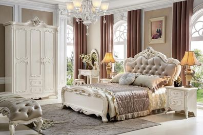 Klassisches Chesterfield Rokoko Barock Stil Betten Echtholz Doppel Bett Antik