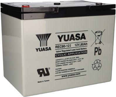 Yuasa Blei-Akku REC80-12I Pb 12V / 80Ah Zyklenfest, M6 Innengewinde