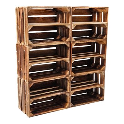 6er Set Holzkiste 40x30x25cm Geflammt Ablage