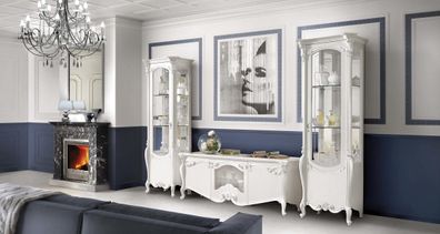 Klassische Wohn Wand Wohnzimmer Vitrine Sideboard RTV Regal Wände Schrank 3tlg
