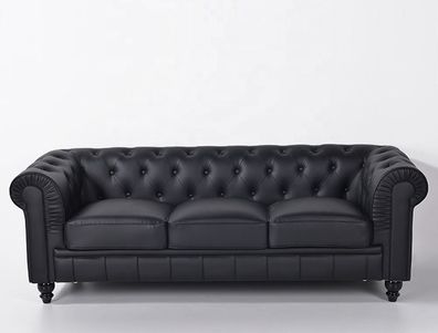 jvmoebel ® - Leder Sofa Couch - Schwarze Polster Dreisitzer Couch Garnitur Neu