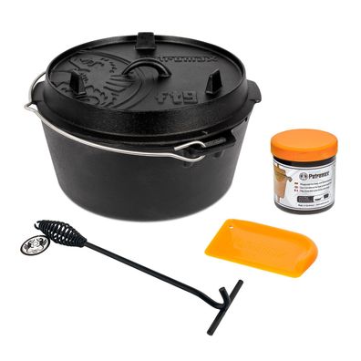 Petromax Feuertopf Dutch Oven Set Pflegepaste Deckelheber FT9 planer Boden