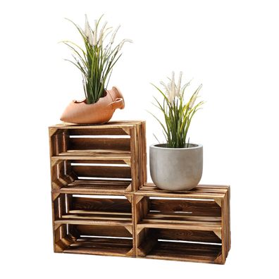 Holzkisten Obstkisten 40x30x25cm Geflammt Ablage Lang 3er Set