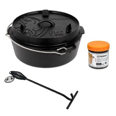 Petromax Feuertopf Dutch Oven Set Pflegepaste Deckelheber FT6 planer Boden