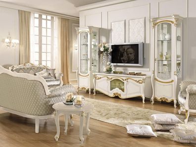 Klassische Wohn Wand Wohnzimmer Vitrine Sideboard RTV Regal Wände Schrank 3tlg