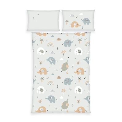 Herding Flanell Baby Kinder Bettwäsche Elephants Elefanten blau 100x135 cm