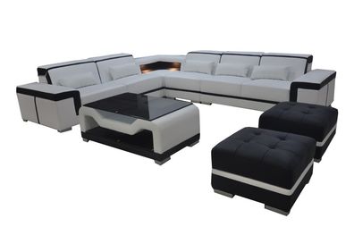 Leder Sofa Couch Polster Eck Moderne Garnitur Wohnlandschaft Tisch Hocker G8020B