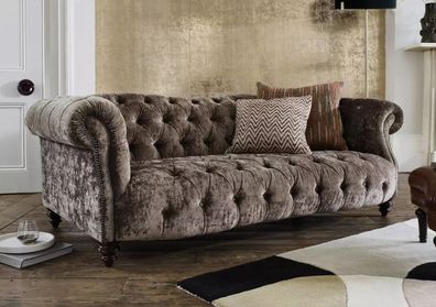 Luxus Chesterfield Wohnzimmer Couch Braune Sofa Sitz Polster Textil Couchen Neu
