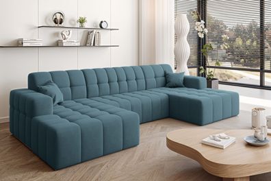 Ecksofa Nimes in U-Form, stoff Portland Blau